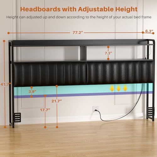 Aheaplus Headboard For King Size Bed Frame, Upholstered Headboards With Outlets, Usb Ports And Led Light, Leather Head Board With Storage, Height Adjustable thumb #1