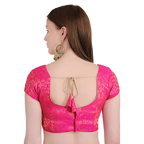 Image of Women's Short Sleeve Brocade (Chanderi) Readymade Stitched Saree Blouse Ready to Wear Half Sleeves Ladies Blouse