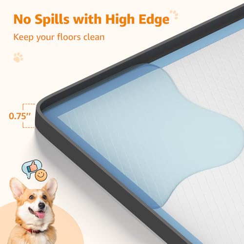 LOOBANI-Dog-Pee-Pad-Holder-Silicone-Puppy-Pad-Holder-High-Edge-Dog-Potty-Tray-with-4-Holder-Clamps-for-Puppy-Potty-Training-Fits-Up-to-24-x-24-Training-Pads-Black LOOBANI Dog Pee Pad Holder Silicone Puppy Pad Holder High Edge Dog Potty Tray with 4 Holder Clamps for Puppy Potty Training Fits Up to 24 x 24 Training Pads Black