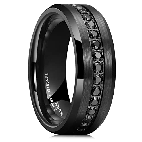 King Will Mens 8mm Men Tungsten Carbied Rings Cubic Zirconia Wedding Bands Eternity Ring CZ Inlay