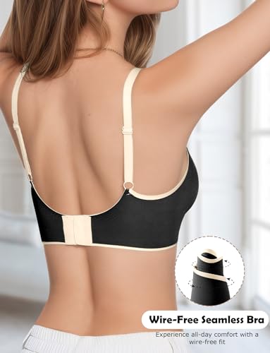 SEAUR Soft Padded Bras for Girls & Teens 12-18 Wavy V Neck Support Wireless Seamless Small Breasted Women Everyday Bra M-2XL3