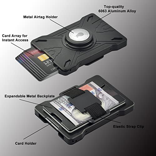 Wallet for Men with Airtag Holder, Smart Pop Up Mechanism, Men's Minimalist Air tag Wallet with Expandable Metal Backplate&Strap Money Clip, Slim RFID Blocking Aluminum Credit Card Holder2