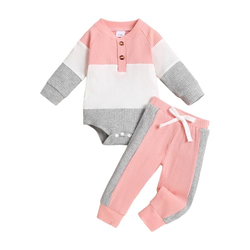Conjunto de Manga Larga con Mono y Pantalones de Canalé para Niñas Ropa Infantil Confortable y Elegante Diseño de Moda Juvenil (3-6 Months)