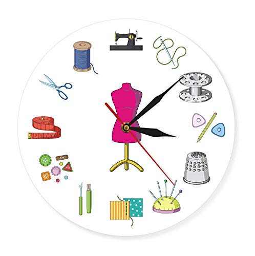 XZXMINGY Acryl Wanduhr Schneiderei Quilten und Nähen Zeit Näherin Moderne Wanduhr Passen Sie das Etikett Nähschild Wanduhr Personalisieren Sie mit Namen 30cm Cover
