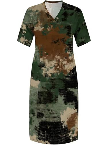Image of Plus Size Maxi Dress for Women Short Sleeve V Neck Casual Loose Sundress with Pockets