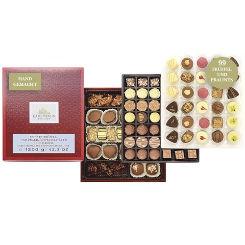 Lauensteiner Pralinen-Auslese | 1.200g, 33-fach sortiert | feinste Trüffel und Pralinen | 99 Sorten OHNE ALKOHOL | Geschenk für Männer oder Frauen | Ideal für die ganze Familie