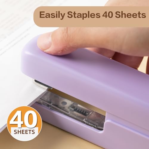 deli Stapler, Desktop Staplers with Integrated Staple Remover, 45 Sheet Capacity Office Stapler, Purple - Image 3