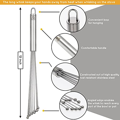 Qullai 12" Professional Chefs Stainless Steel Ball Whisk. Great For Blending, Whisking, Beating, And Stirring. Whisks Eggs, Chocolate & Sauce With Ease. #TOP1