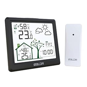 Levipe Weerstation, draadloos, thermometer, hygrometer, barometer, binnen en buiten, met led-sensor, achtergrondverlichting, digitale klok, alarm en snooze, weergave van tijd, datum en dag, zwart