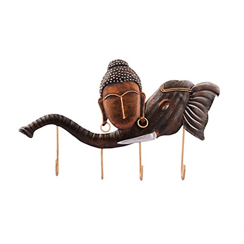 eCraftIndia Buddha Head on Elephant Trunk Wrought Iron Key Holder