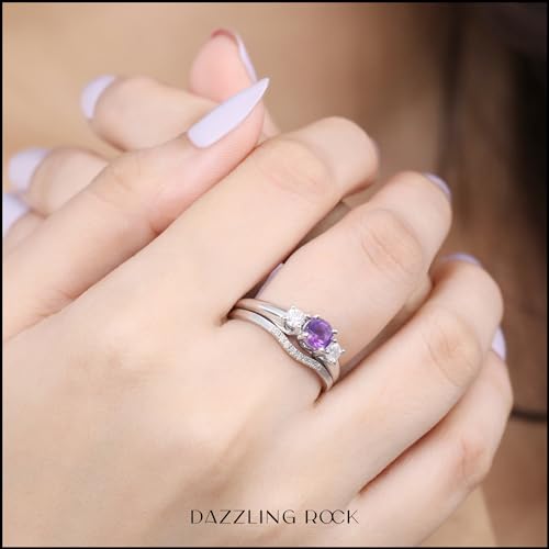 Dazzlingrock Collection 5mm Round Amethyst & White Diamond 3 Stone Wedding Ring Set for Women in 14K Solid Gold2