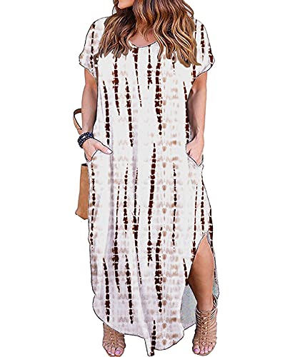Image of Kancystore Women's Plus Size Dresses Summer Casual Loose Pocket Short Sleeve Slits Long Maxi Dress XL-5X