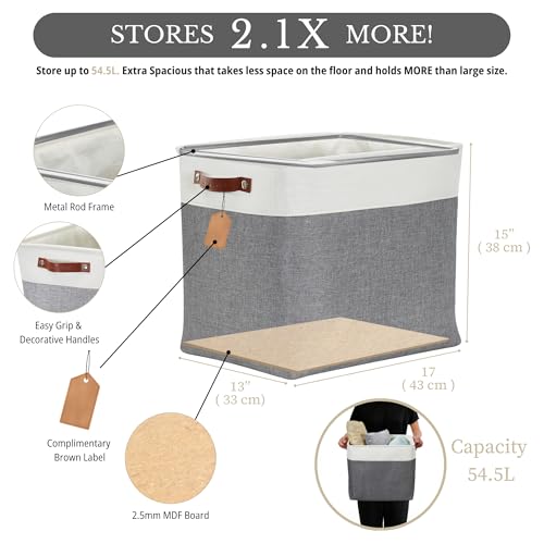 Image of DECOMOMO Foldable Storage Bin | Collapsible Sturdy Cationic Fabric Storage Basket Cube W /Handles for Organizing Shelf Nursery Home Closet (Slate Grey and White, Jumbo - 3 Pack)