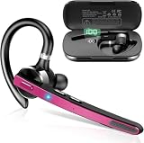 Bluetooth Headset V5.3, Wireless Freisprech Telefon mit CVC 8.0/ENC Dual Mic, APTX, Mute Zwei-Geräte-Verbindung Headset Handy, 90 Std Spielzeit Bluetooth Ohrhörer mit Ladebox für Geschäft/Trucker Rot