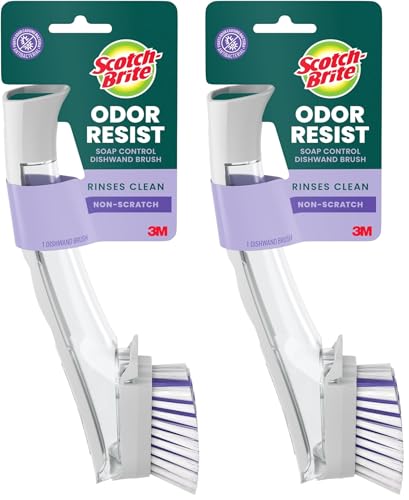 Scotch-Brite Advanced Soap Control Dishwand Brush Scrubber, Antibacterial* Dish Wand Brush with Soap Dispenser (Pack of 2)