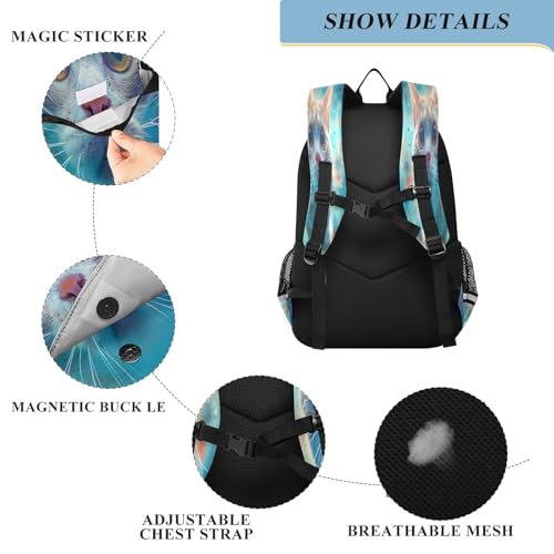 Sac à dos d'école grand volume imprimé chat taille unique mixte - 3