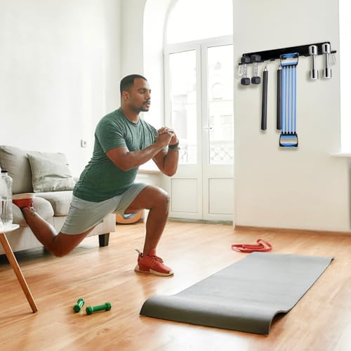 Tebery 9 Hook Home Gym Storage Rack Wall Mount, Fitness Equipment Organizer, Metal Gym Accessory Hanger for Exercise Bands, Jump Ropes, Barbells, Lifting Belts - Image 8