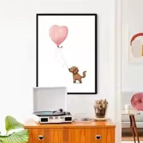 Toile ballons cœur rose couple de chiens affiche salon 70x90cm
