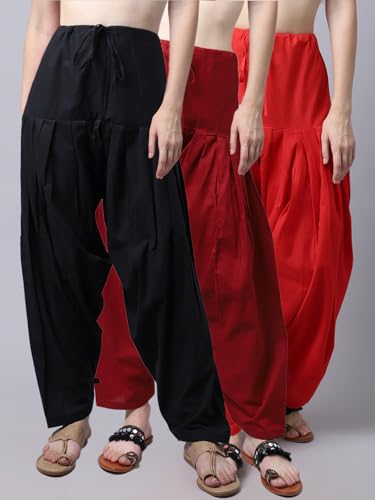 Image of Pistaa's Women's Regular Fit High Rise Combo of 3 Solid Pure Cotton Patiala Salwar