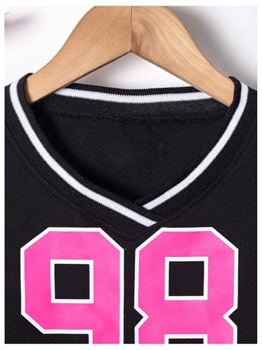 Girl's Striped Graphic Jersey Tees V Neck Half Sleeve Crop Tops Y2K Summer Tops4