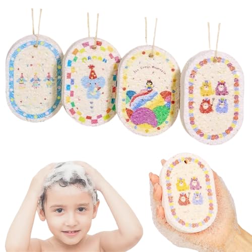KEQAR Set di 4 Spugne da Bagno per Bambini, Spugna per Neonati, Spugne da Bagno in Forme Colorate e Divertenti (Motivi Casuali)