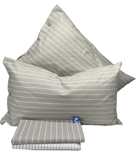 L'Emporio Casa Set Completo Lenzuola Linea Floreale - Pois Matrimoniale Puro Cotone 100% (Righe Beige)