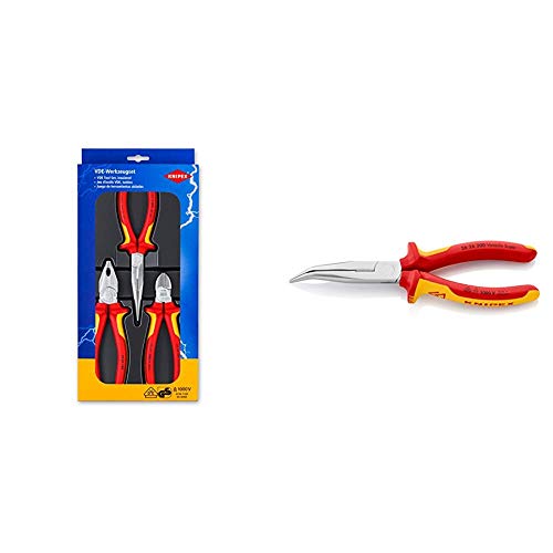 Knipex 00 20 12 – Elektro-Paket mit drei VDE-geprüften Zangen & 26 26 200 – Flachrundzange mit Schneide, VDE-geprüft