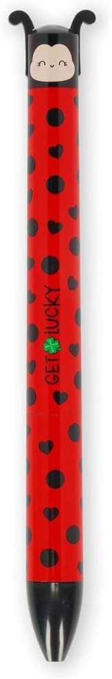 Click&Clack Pen in Two Colours, Ladybug Theme, Red and Black Ink, Snap Pen, Ideal for School Office Home, Two-Tone, Tip Diameter 1 mm