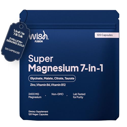 Magnesium Glycinate 7 in 1-2400mg Magnesium Supplements to Support Stress Relief Sleep Heart Health Nerves Muscles and Metabolism* - with Magnesium Citrate Malate Taurate - 120 Capsules