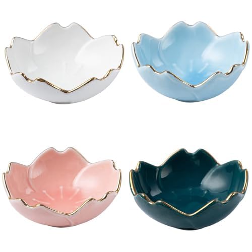 Fahibin 4pcs Flower Shape Serving Bowls, Seasoning Dish Side Dish Bowl, Snack Bowls,for Sugar, Soy Sauce, Vinegar, Sauces, Dips