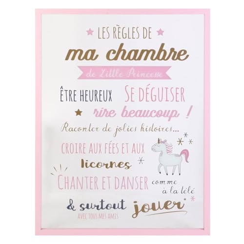 HOME DECO KIDS Les Regles De La Habitación Infantil Decoración Dormitorio Objeto Decorativo, Madera de Densidad Media, Transparente-Rosa-Oro-Gris Oscuro-Rosa Polvo, 40.00 x 1.60 x 60.00