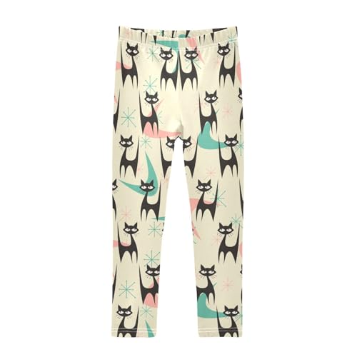 Colorful Modern Cat Silhouette Girls Leggings,Workout Leggings for Girls Toddler Athletic Leggings Size for 3-10T