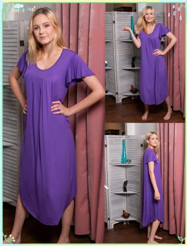 Image of Ekouaer Long Nightgowns for Women with Pockets Short Sleeves Moo Moos for Women Casual Maxi Dress House Dresses S-XXXL