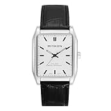 Miykon Vintage Watches for Men - Tank Square Silver Analog Watch with Black Genuine Leather Wrist Strap for Classic Dress - Japanese Quartz, Waterproof to 100ft