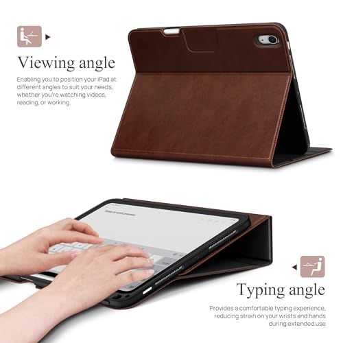 Image of auaua Case for iPad Air 13 inch M4 /M3 /M2, Brown | PU Leather, Front Pocket, Built-in Pencil Holder, Typing Angle, Adjustable Stand, Magnetic Closure, Auto Sleep /Wake
