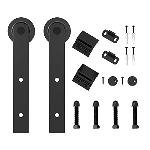 ZEKOO Sliding Barn Door Hanger, Door Roller, Barn Door Stopper, Barn Door Floor Guide, Anti-Jumper, Accessories Hardware for Third Door, Fourth Door(Straight-Style)