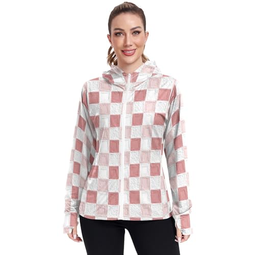 Chaqueta ligera con estampado a cuadros rosa para mujer con sudadera lisa