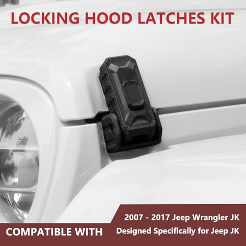Image of Locking Hood Latch with Keys, Jeep Hood Latch for 2007-2017 Jeep Wrangler JK /JKU, Anti-Theft Hood Lock Catch Latch Accessories, Dust & Water Resistant, 100% Exclusive Development for Jeep JK, 1 Pair