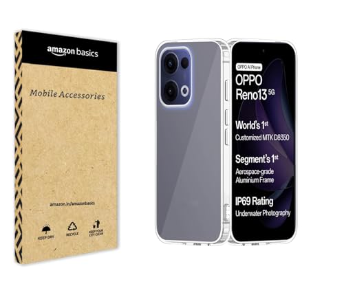 Image of amazon basics Compatible with Oppo Reno 13 5G Case Cover Transparent Non-Slip Hard PC Shockproof Bumper Protective Back Cover - Clear
