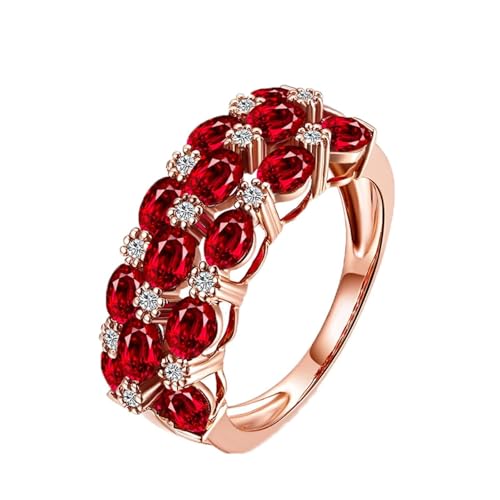KnSam Anillo de compromiso de oro rosa Au750 de 18 quilates, diseño de rubí, talla 49 – 70, Oro rosa de 18 quilates, Diamante Laboratorio Creado Rubí Diamante
