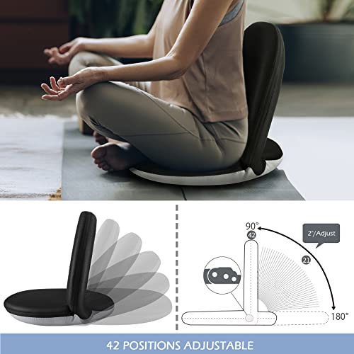 Nnewvante Floor Chair 42-Position Adjustable Floor Seating For Kids Adults With Back Support Folding Floor Seat Cushioned Recliner Meditation Washable Chaise Lounges, Black #TOP2