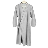 Qchomee Herren Kimono Morgenmantel Casual Yukata V-Ausschnitt Schlafrock Langarm Schlafmantel Schlafshirt Baumwolle Bademantel Japanische Saunamantel Gemütlich Nachtwäsche Sleepwear mit Tasche