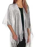 Rheane Silver Cardigan For Women - Dressy Shawl Wraps For Formal Evening Dresses - Dark Gray Sequin Kimono