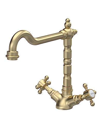 nuie KB805 Kitchen Taps French Classic Mono Mixer Kitchen Tap with Crosshead Handles, 287mm, Brushed Brass