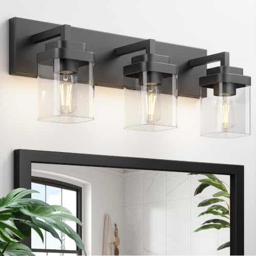 Image of Bathroom Vanity Light, 3 Lights Morden Bathroom Lighting Fixtures Over Mirror, Black Bathroom Light Fixtures for Bathroom