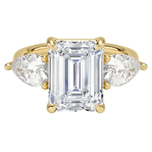 4 CT Emerald Cut Lab Grown Diamond Luxe Three Stone Engagement Ring For Her