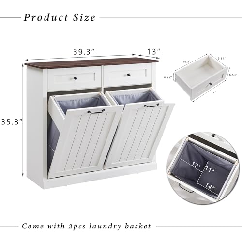 Image of IFGET Double Tilt Out Trash Cabinet, Wood Trash Can Cabinet, Antique White