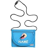 Kiwistar - Brustbeutel hellblau - Springreiten - 13 x 10 cm Geldbeutel zum umhängen - Geldbörse für Jungen & Mädchen mit Namen individuell personalisiert