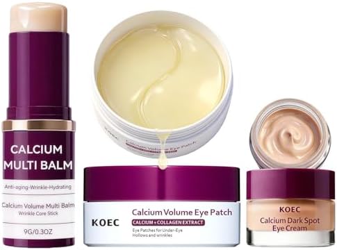 Calcium Volume Multi Balm Stick + Under Eye patch 60ea + Calcium Eye Cream, Collagen Boosting, Wrinkle Smoothing, Firming & Eye Hollow Plumping Eye Treatment,Hydrating, Anti-Aging & Travel Friendly