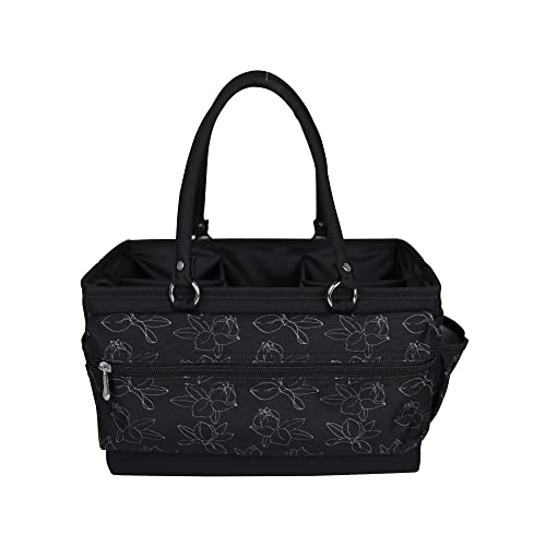 Image of Everything Mary Deluxe Store & Tote Organizer - Black & White Floral Craft Bag with Handle - Collapsible Storage for Scrapbooking, Sewing, DIY Tools & Art Supplies